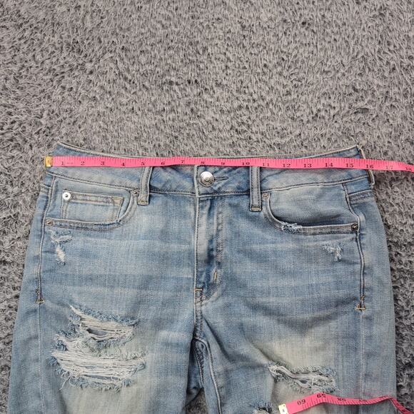 American Eagle Shorts Women 4 Blue Stretch Distressed Slouchy Bermuda Denim - Picture 4 of 8